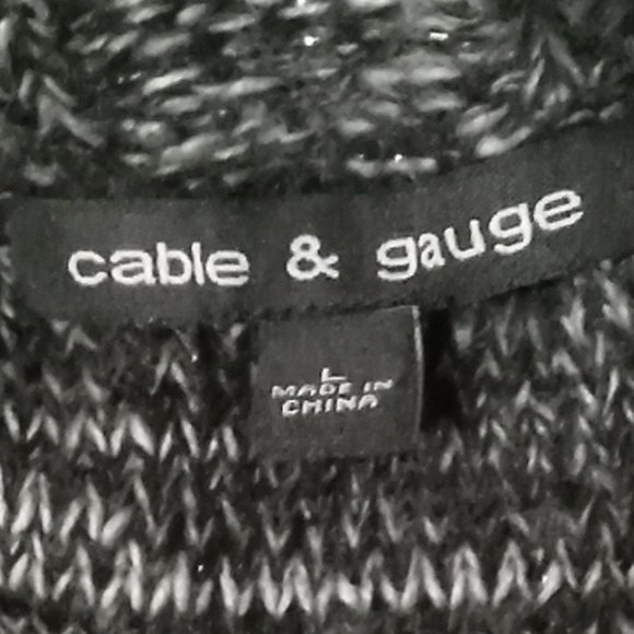 Cable Cauge Cowl High Neck Black & Little White Designed Sweater Size L - Picture 3 of 6